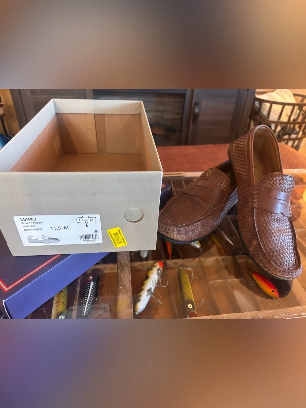 Flag LTD Men's Mario Woven Penny Driver Loafers Mahogany Size 11.5